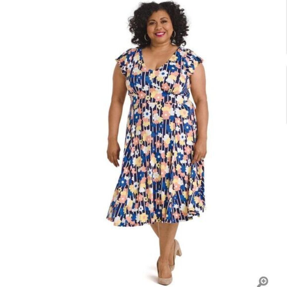 Modcloth Tie Back Floral‎ Knit Midi Dress, 1X